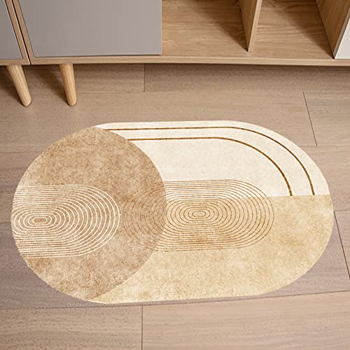 ARUGYTEI Teppich Oval,Modern Design oval Geometric Lines and Abstract Print Motifs,Beige Ivory,90 x 150 cm Wohnzimmer Esszimmer Schlafzimmer Kinderzimmer von ARUGYTEI