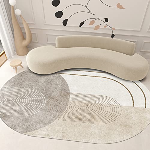 ARUGYTEI Teppich Oval,Modern Design oval Geometric Lines and Abstract Print Motifs,Warm Gray,120 x 160 cm Wohnzimmer Esszimmer Schlafzimmer Kinderzimmer von ARUGYTEI