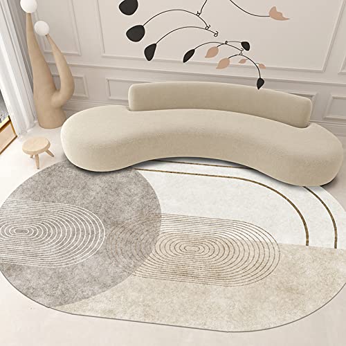 ARUGYTEI Teppich Oval,Modern Design oval Geometric Lines and Abstract Print Motifs,Warm Gray,80 x 150 cm Wohnzimmer Esszimmer Schlafzimmer Kinderzimmer von ARUGYTEI