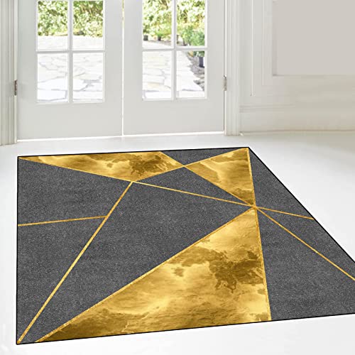 ARUGYTEI Teppich Quadratisch,Gold Yellow Geometric Design, Grey, 140 X 140 cm, Teppiche für Wohnzimmer, Schlafzimmer, Esszimmer oder Kinderzimmer, von ARUGYTEI