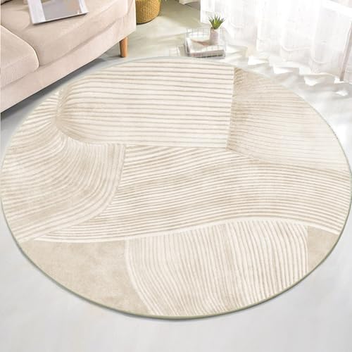 ARUGYTEI Teppich Rund, ø 180 cm, Wohnzimmerteppich Modernes Design Schlafzimmerteppich,Modernes Design Weiß Creme Beige Linie Dekor,Beige, von ARUGYTEI
