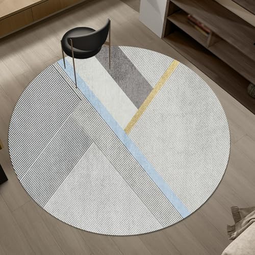 ARUGYTEI Teppich Rund, ø 70 cm, Kurzflor Innenbereich Rutschfester Teppiche fürs Wohnzimmer Esszimmer Schlafzimmer Sofa,Modernes geometrisches Schwarz-Grau-Weiß-Gelb-Blau-Muster, Grau, von ARUGYTEI
