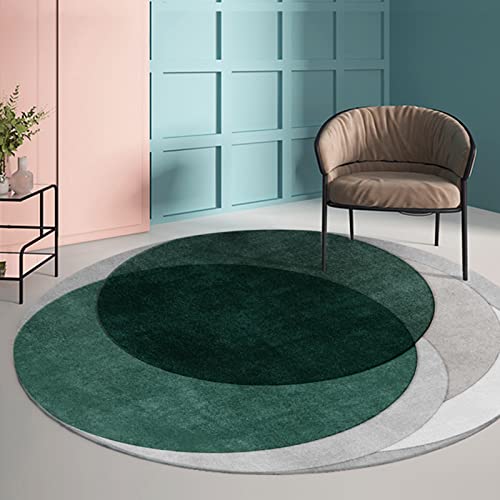ARUGYTEI Teppich Rund,Dark grün Grau Circle geometrisch Design,Green, ø 110 cm,Teppiche rund 110 cm Durchmesser fürs Flur, Schlafzimmer, Küche, Wohnzimmer von ARUGYTEI