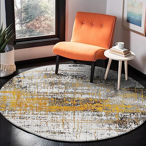 ARUGYTEI Teppich Rund,Schwarz, Silber grau, Orange gelb abstrakt,Teppich Runder Kurzflorteppich für Wohnzimmer Schlafzimmer Esszimmer,Yellow, ø 140 cm von ARUGYTEI