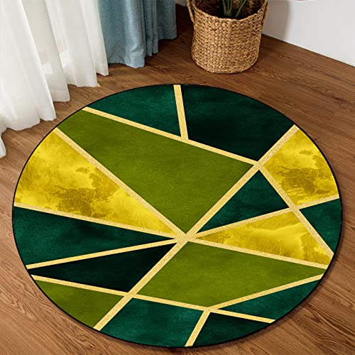 ARUGYTEI Teppich Rund 120 x 120cm, Modernes geometrisches Design smaragdgrün senfgelb,Grass Green, ø 120cm, Kurzflor Teppiche Garten Balkon hängesessel Hängende Korb Matte, von ARUGYTEI