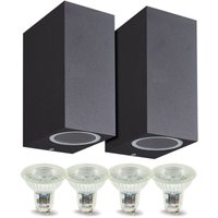 Set aus 2 Manathan black Außenwandleuchten mit zwei Strahlen und 4 GU10 5W LED-Lampen Température de Couleur: Blanc neutre 4000K von ARUM LIGHTING