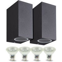 Set aus 2 Manathan black Außenwandleuchten mit zwei Strahlen und 4 GU10 5W LED-Lampen Température de Couleur: Blanc chaud 2700K von ARUM LIGHTING