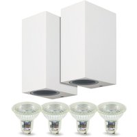 Set aus 2 zweistrahligen Außenwandleuchten in Manathan White mit 4 GU10 5W LED-Lampen Température de Couleur: Blanc chaud 2700K von ARUM LIGHTING