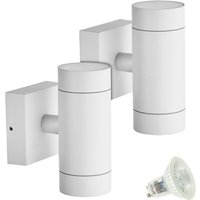 Set mit 2 weißen VENICE-Außenwandleuchten mit zwei Lichtstrahlen und 4 GU10-5-W-LED-Lampen Température de Couleur: Blanc neutre 4000K von ARUM LIGHTING