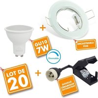 Set mit 20 Spot LED Einbauleuchten, weiß, mit Leuchtmittel GU10, 7W, dimmbar Farbtemperatur: Warmweiß 2700K von ARUM LIGHTING
