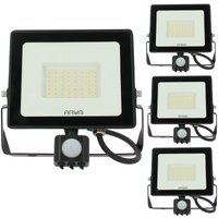 Set mit 4 LED-Projektoren 50 W Schwarzer Bewegungsmelder IP65 Farbtemperatur: Kaltes Weiß 6000K von ARUM LIGHTING