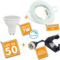 Set mit 50 led Einbaustrahlern Weiß Fest mit GU10 7W dimmbarem Leuchtmittel Farbtemperatur: Kaltes Weiß 6000K von ARUM LIGHTING