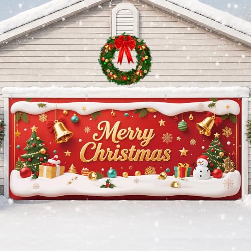 ARVAGGCY Garagentorabdeckung, 2,1 x 4,9 m, "Merry Christmas and Happy New Year" Garagentor-Wanddekoration, Banner, Party-Dekoration ARVAGGCY Garagentorabdeckung, 2,1 x 4,9 m, "Merry Christmas and Happy New Year" Garagentor-Wanddekoration, Banner, Party-Dekoration von ARVAGGCY