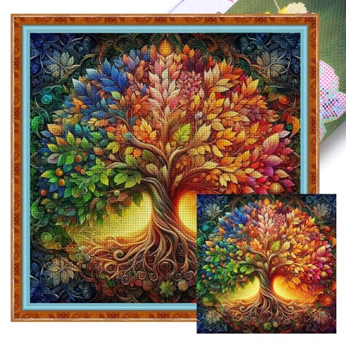 ARVALOLET Komplettes Stickset aus Baumwolle 14 CT Malerei bedruckt for Baum-Kreuzstich Malerei von ARVALOLET