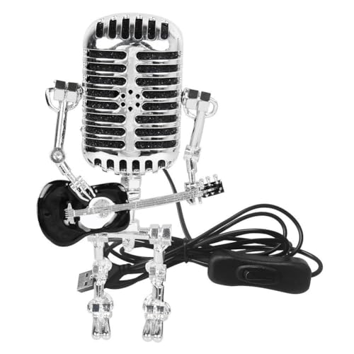ARVALOLET Steampunk-Vintage-Mikrofon-Roboter-Tischlampe, Verstellbare Metalllampe mit Gitarre, Geschenk for Musikfans von ARVALOLET
