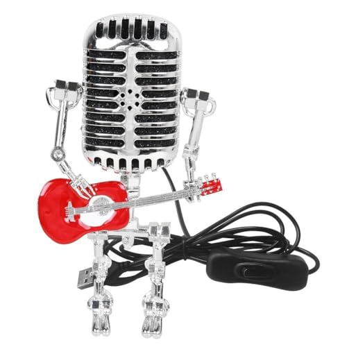 ARVALOLET Steampunk-Vintage-Mikrofon-Roboter-Tischlampe, Verstellbare Metalllampe mit Gitarre, Geschenk for Musikfans von ARVALOLET