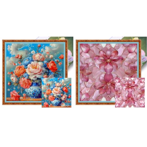 ARVALOLET Vollstick-Öko-Baumwollgarn Kreuzstich-Malerei Set 14 CT bedruckte Blumen Kunstwerk 50x50 cm Malerei von ARVALOLET