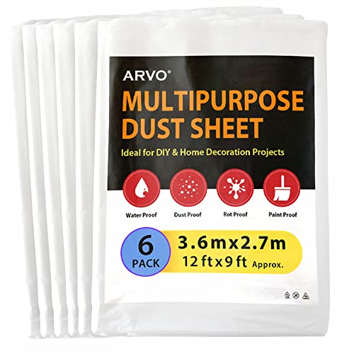 ARVO Extra große Kunststoff-Staubschutzfolien zum Dekorieren – 3,6 m x 2,75 m, wasserdichtes Polyethylen für Malerei, Möbel, Bodenschutz, ideal mit Farbüberzügen, Verpackung kann variieren von ARVO
