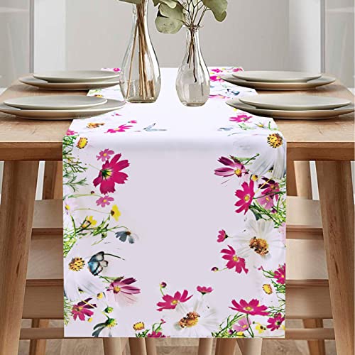 Leinenoptik Tischläufer Abwaschbar Tischläufer, Tischdecke Elegante Heimtextilien Tischläufer für Esszimmer Party Urlaub Dekoration (Blumen, 40 x 180 cm) von ARVOV