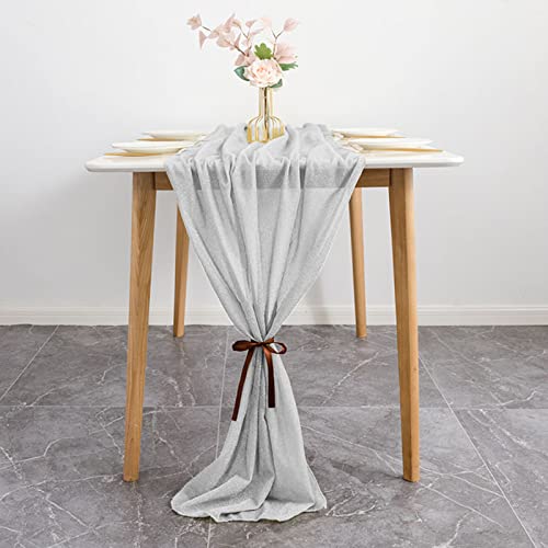 Tischläufer Chiffon, Tischläufer Hochzeit, Tischläufer Hochzeit Kommunion Modern, Tischläufer Weiß, Romantisch Hochzeitsläufer Küchentischläufer for Hochzeit Taufe 70×300 cm (Silber) von ARVOV