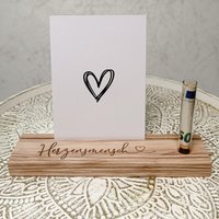 Kartenhalter "Herzensmensch" + Blumenvase Trockenblumen | Kleines Hochzeitsgeschenk Geldgeschenk Fotoleiste Holz Bilderleiste #050 von ARWI36