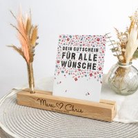Personalisierter Kartenhalter Mit Gravur + Blumenvase Stilvolle Wohndeko | Geschenk Trockenblumen Bilderleiste Aus Holz Hochzeit #058 von ARWI36
