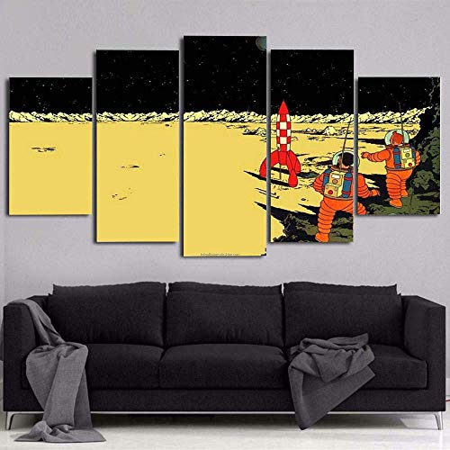 ARXYD Drucke auf Leinwand 5 Stück Wandkunst drucken Leinwand Malerei Wohnkultur 5 Panel Leinwand Bilder gestreckt und Kunstwerk Wandbild Tim und Struppi Abenteuer von ARXYD