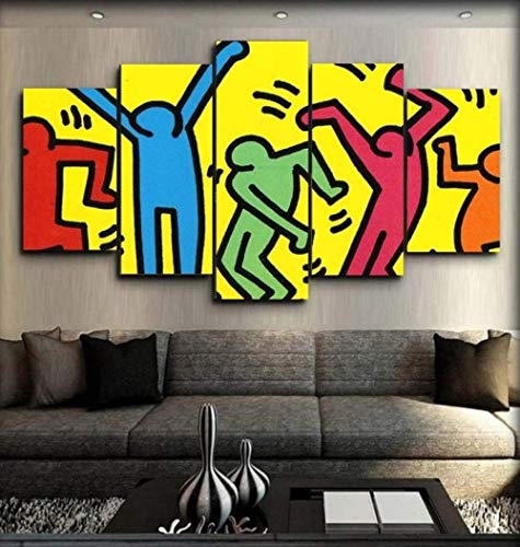 ARXYD Keith Haring Keith Haring druckt auf Leinwand 5 Stück Leinwand Wandkunst Moderne Wanddekoration Home Wohnzimmer Dekoration Kreatives Geschenk Poster von ARXYD