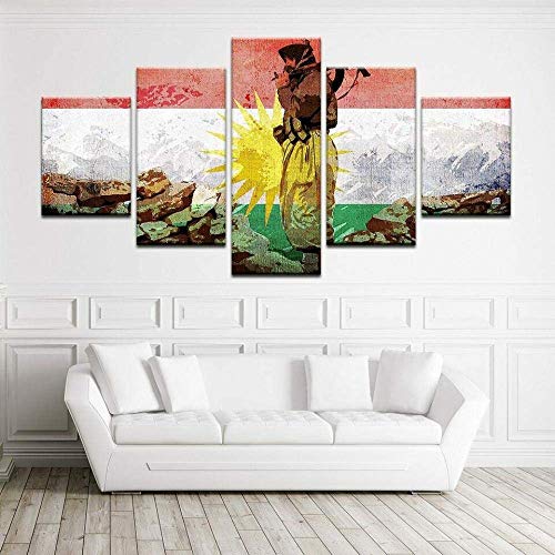 ARXYD Leinwandmalerei HD-Druck Wandkunst 5 Stück Kurdistan Flagge & Soldat Drucke auf Leinwand 5 Stück Leinwand Wandkunst Moderne Wanddekoration Home Wohnzimmer Dekoration Kreativ von ARXYD