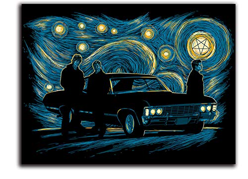 ARYAGO Supernatural Dean Sam Castiel Kunstdruck auf Leinwand, 91,4 x 61 cm, Vincent Van Gogh Sternennacht, Kunstdruck, Poster, für Wohnzimmer, Schlafzimmer, Kunstdruck, ungerahmt / rahmenbar von ARYAGO