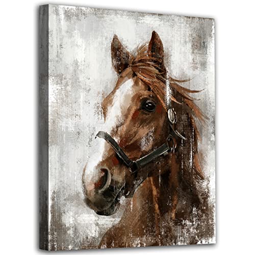 Pferd Leinwand Wandkunst Pferd Porträt Bilder Wanddekoration Bauernhaus Braune Pferde Leinwand Malerei Rustikale Pferd Leinwanddrucke Kunstwerk für Schlafzimmer Büro Zuhause Wanddekoration 30x40cm von ARYEWDY