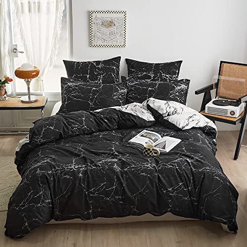 ARYURBU Marmor Bettwäsche Set 2 Teilig, Schwarz Weiß Bettbezug 155x220cm + Kissenbezug 80x80cm, Damen Herren Kinder Mädchen Einzelbett Wendebettwäsche Bettdeckenbezug Bequem von ARYURBU