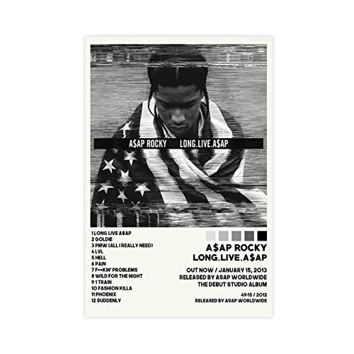 ARZARF ASAP Rocky Long Live Asap Tracklist Album Cover Poster Leinwand Poster Schlafzimmer Dekor Sport Landschaft Büro Zimmer Dekor Geschenk Rahmen Stil 30 x 45 cm von ARZARF