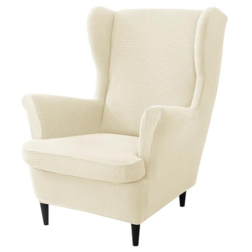 ARZARF Elastischer Ohrensessel Überzug,Abnehmbarer Waschbarer Ohrensesselbezug mit T-Sitzkissenbezug,für Sessel Wohnzimmer Schlafzimmer(Beige) von ARZARF