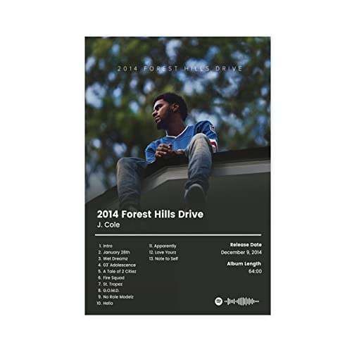 ARZARF J. Cole Poster 2014 Forest Hills Drive Tracklist Album Cover Poster Leinwand Poster Wandkunst Dekor Bild Gemälde für Wohnzimmer Schlafzimmer Dekoration Rahmen Stil 50 x 75 cm von ARZARF
