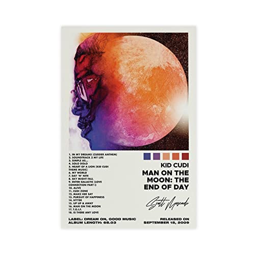 ARZARF Kid Cudi Poster Man On The Moon I Album Cover Poster Leinwand Poster Wandkunst Dekor Druck Bild Gemälde für Wohnzimmer Schlafzimmer Dekoration Rahmen Stil 60 x 90 cm von ARZARF