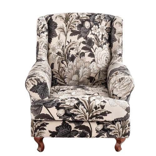 ARZARF Klassischer Blumenmuster Ohrensessel Überzug,Rutschfester Universeller Ohrensesselbezug mit T-Sitzkissenbezug und elastischem Boden Design für Sessel Wohnzimmer Schlafzimmer(Style 1) von ARZARF