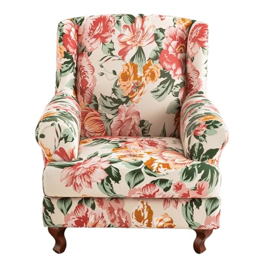 ARZARF Klassischer Blumenmuster Ohrensessel Überzug,Rutschfester Universeller Ohrensesselbezug mit T-Sitzkissenbezug und elastischem Boden Design für Sessel Wohnzimmer Schlafzimmer(Style 2) von ARZARF