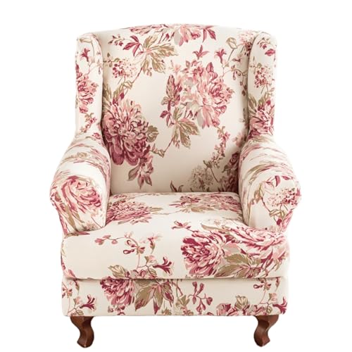 ARZARF Klassischer Blumenmuster Ohrensessel Überzug,Rutschfester Universeller Ohrensesselbezug mit T-Sitzkissenbezug und elastischem Boden Design für Sessel Wohnzimmer Schlafzimmer(Style 3) von ARZARF