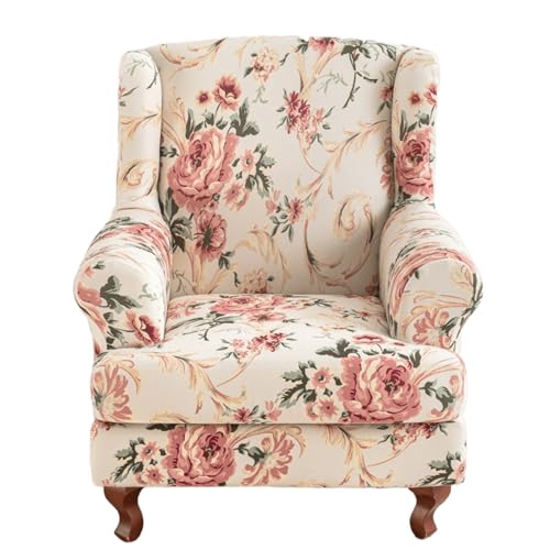 ARZARF Klassischer Blumenmuster Ohrensessel Überzug,Rutschfester Universeller Ohrensesselbezug mit T-Sitzkissenbezug und elastischem Boden Design für Sessel Wohnzimmer Schlafzimmer(Style 4) von ARZARF