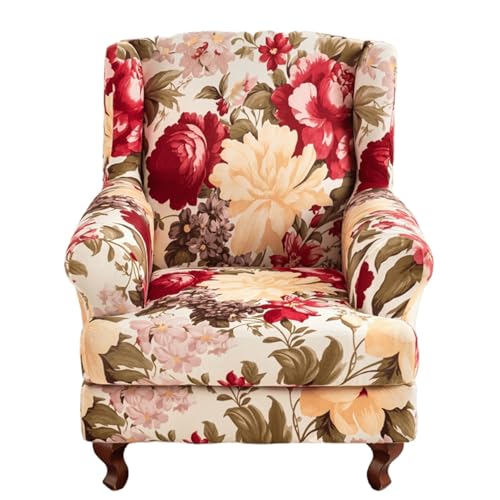 ARZARF Klassischer Blumenmuster Ohrensessel Überzug,Rutschfester Universeller Ohrensesselbezug mit T-Sitzkissenbezug und elastischem Boden Design für Sessel Wohnzimmer Schlafzimmer(Style 5) von ARZARF