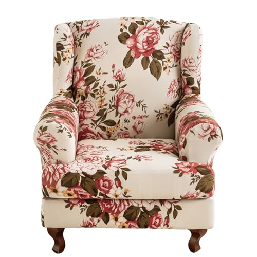 ARZARF Klassischer Blumenmuster Ohrensessel Überzug,Rutschfester Universeller Ohrensesselbezug mit T-Sitzkissenbezug und elastischem Boden Design für Sessel Wohnzimmer Schlafzimmer(Style 6) von ARZARF