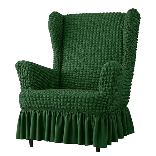 ARZARF Ohrensessel Überzug,Dehnbarer Ohrensessel-Schonbezug mit T-Sitzkissenbezug,Maschinenwaschbar,für Sessel Wohnzimmer Schlafzimmer Möbelschutz(Dark Green) von ARZARF