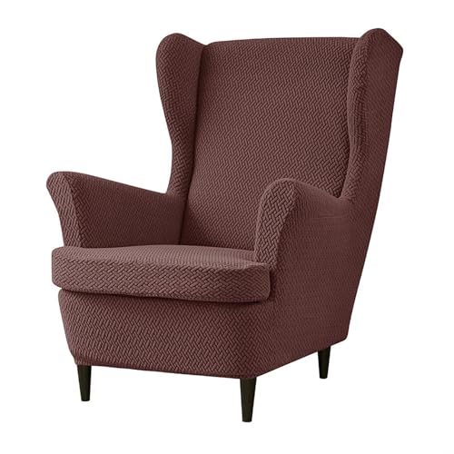 ARZARF Ohrensessel Überzug,Dehnbarer Rutschfester Ohrensessel-Schonbezug mit T-Sitzkissenbezug,Möbelschutz für Sessel Wohnzimmer Schlafzimmer(Coffee) von ARZARF