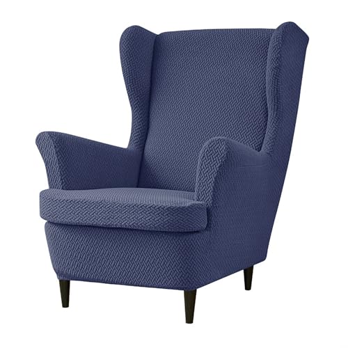 ARZARF Ohrensessel Überzug,Dehnbarer Rutschfester Ohrensessel-Schonbezug mit T-Sitzkissenbezug,Möbelschutz für Sessel Wohnzimmer Schlafzimmer(Navy Blue) von ARZARF