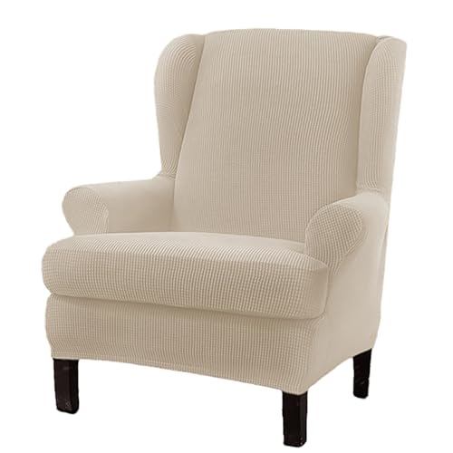 ARZARF Ohrensessel Überzug,Dehnbarer Universeller Ohrensessel-Schonbezug mit T-Sitzkissenbezug,Waschbar und Ganzjährig Verwendbar,für Sessel Wohnzimmer Schlafzimmer(Ivory White) von ARZARF