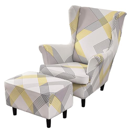 ARZARF Ohrensessel Überzug mit Ottomanenbezug,Stretch-Ohrensesselbezug,Abnehmbare Waschbarer Möbelschutz für Sessel Wohnzimmer Schlafzimmer(Style 1) von ARZARF