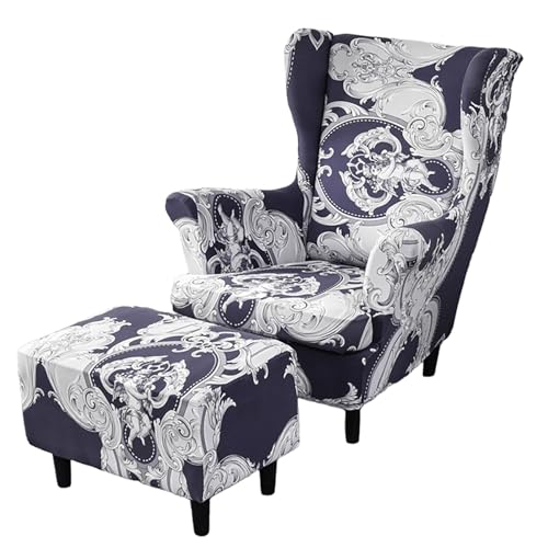 ARZARF Ohrensessel Überzug mit Ottomanenbezug,Stretch-Ohrensesselbezug,Abnehmbare Waschbarer Möbelschutz für Sessel Wohnzimmer Schlafzimmer(Style 10) von ARZARF