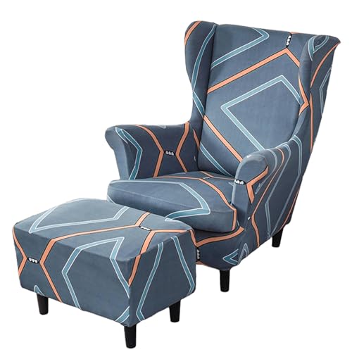 ARZARF Ohrensessel Überzug mit Ottomanenbezug,Stretch-Ohrensesselbezug,Abnehmbare Waschbarer Möbelschutz für Sessel Wohnzimmer Schlafzimmer(Style 11) von ARZARF