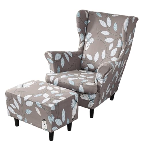ARZARF Ohrensessel Überzug mit Ottomanenbezug,Stretch-Ohrensesselbezug,Abnehmbare Waschbarer Möbelschutz für Sessel Wohnzimmer Schlafzimmer(Style 13) von ARZARF